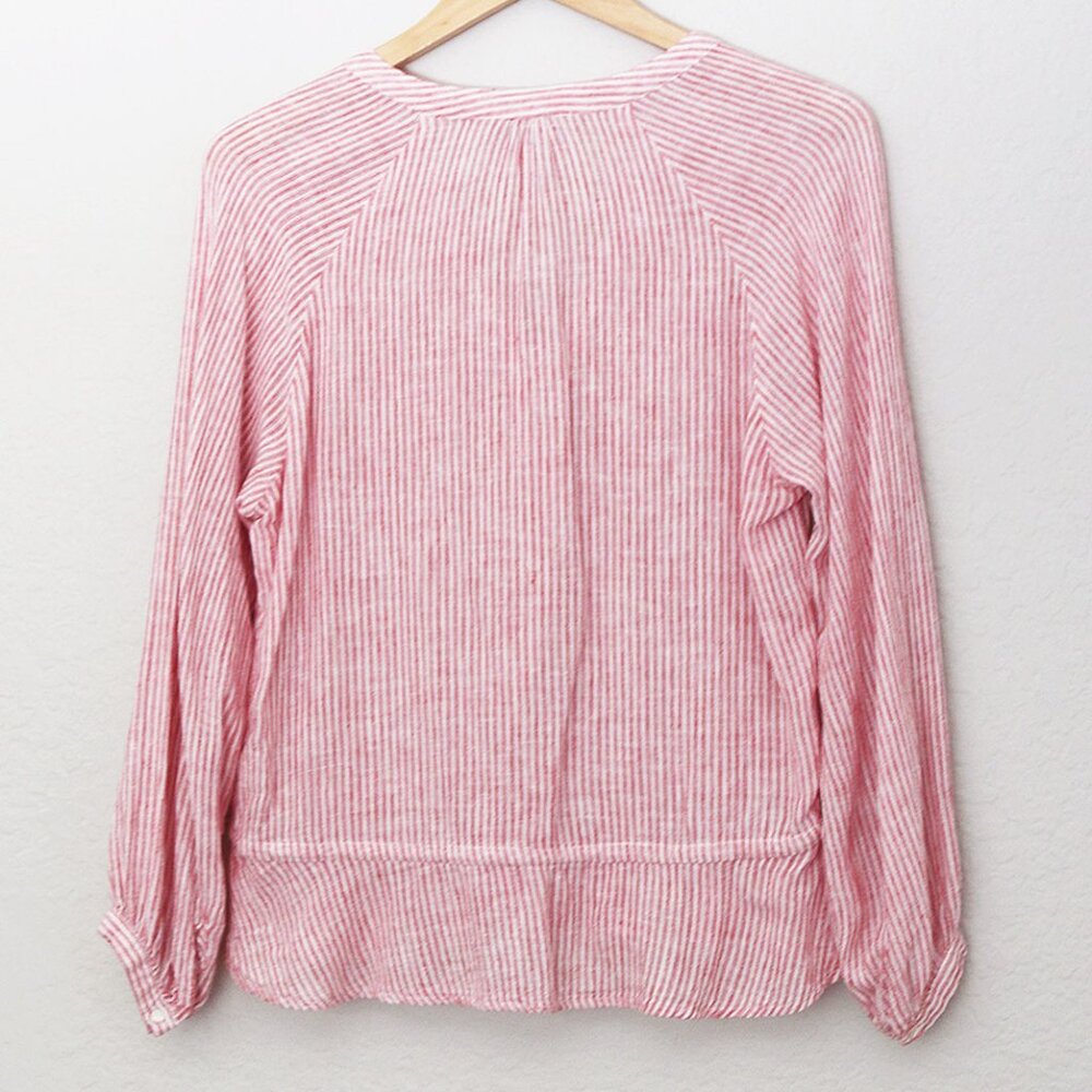 Rails Marti Scarlet Stripe Blouse S Linen Blend V Neck Tie Waist Coastal $158 - Picture 5 of 15